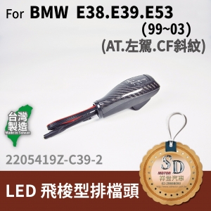 For BMW E38.E39.E53 LED 飛梭型排擋頭 A/T，左駕，CF斜紋